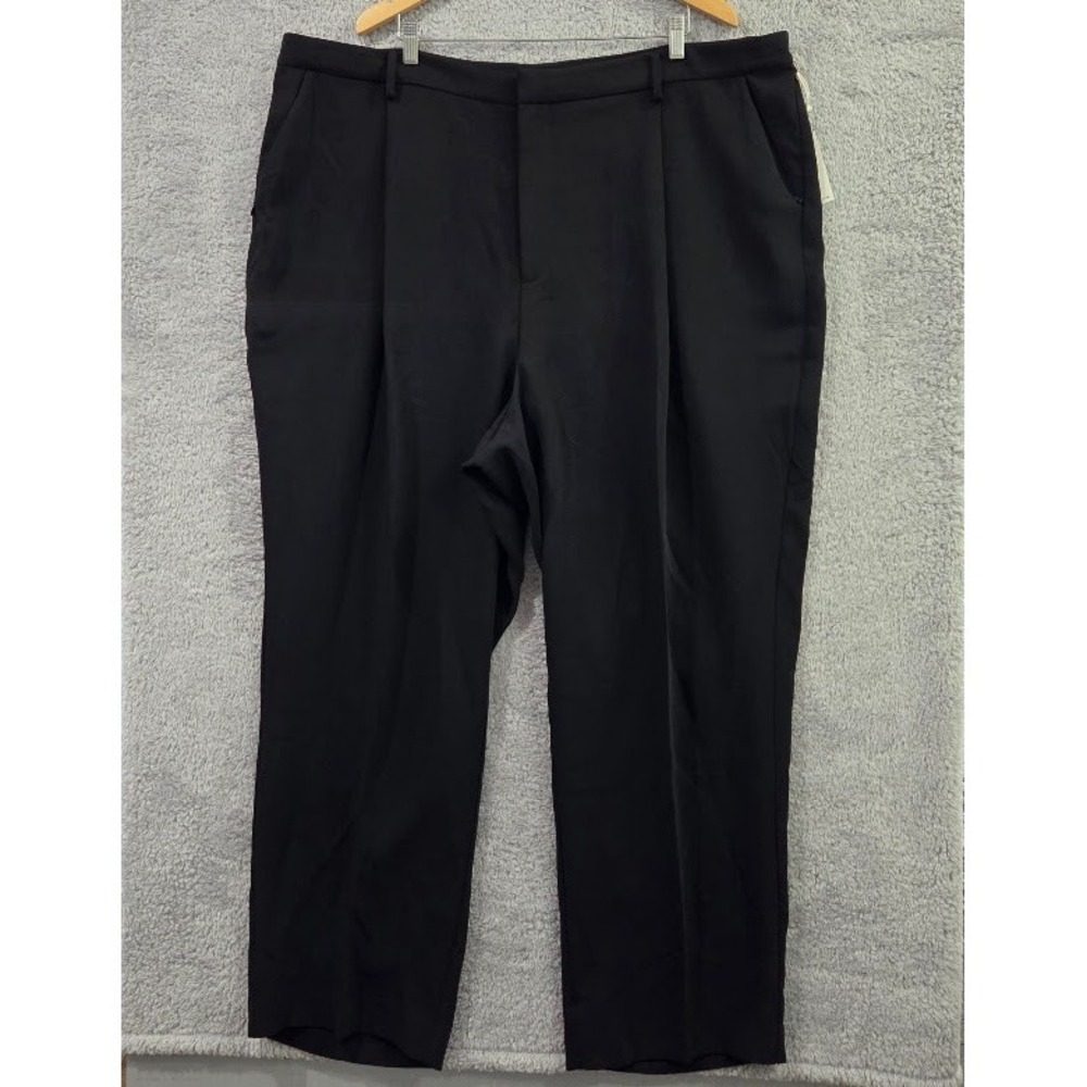 Good American Luxe Suiting Column Trousers Women's 22 Black Wide Leg Pleated NWT